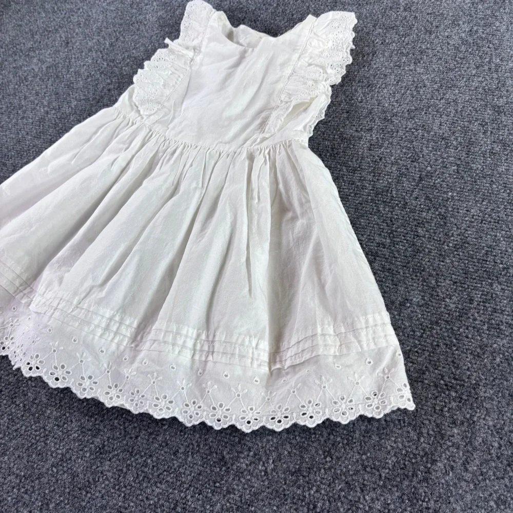 OshKosh B'gosh Eyelet Dress Kids 2T White Ruffle Sleeve Cotton Summer Boho